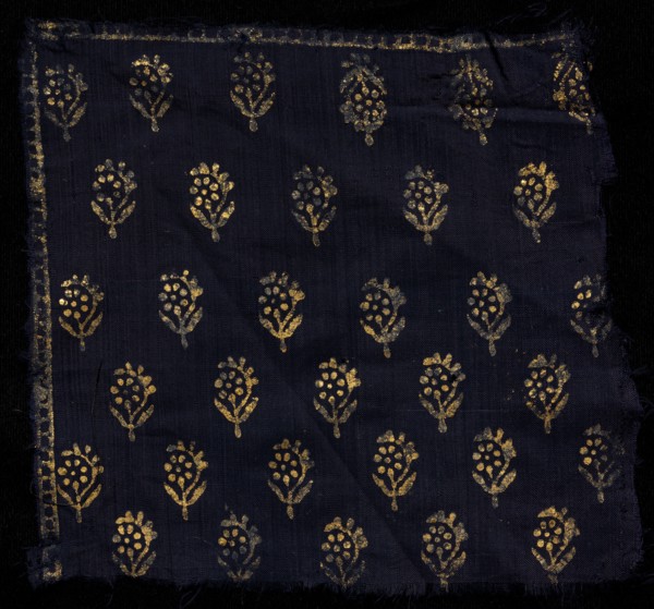 Block Print, 1800s. India, 19th century. Block printed with gold leaf on cotton muslin; overall: 17