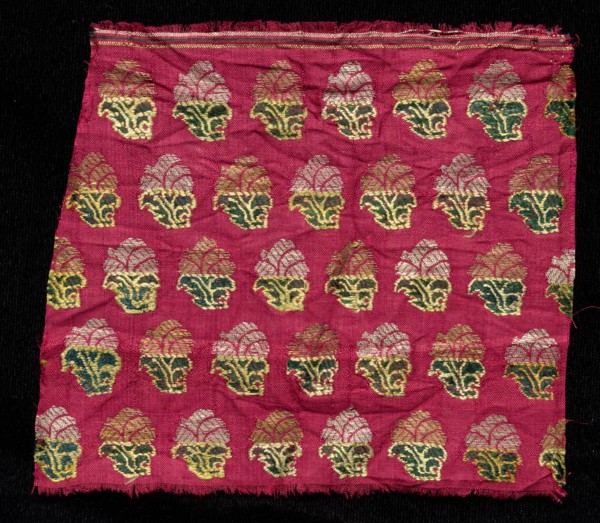 Fragment, 1800s. India, 19th century. Brocade; silk, gold and silver threads; overall: 12.7 x 15.2