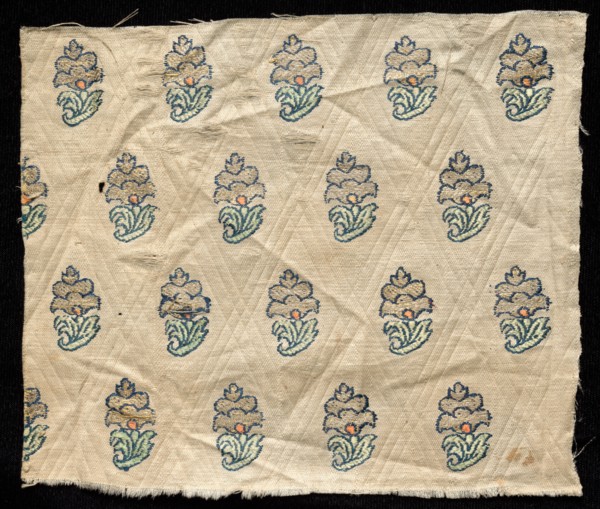 Fragment, 1800s. India, 19th century. Brocade; ecru cotton ground, silk and metal thread; overall: