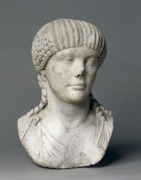 Portrait of Octavia, wife of Nero, 1-100. Italy, Roman, 1st Century. Marble; overall: 38.2 cm (15