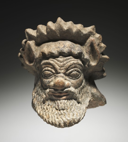 Satyr Head, 500s BC. Italy, Etruscan, 6th Century BC. Terracotta; overall: 11.4 cm (4 1/2 in.).