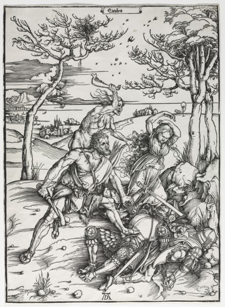 Hercules, c. 1496-1497. Albrecht Dürer (German, 1471-1528). Woodcut; platemark: 39.1 x 28.5 cm (15