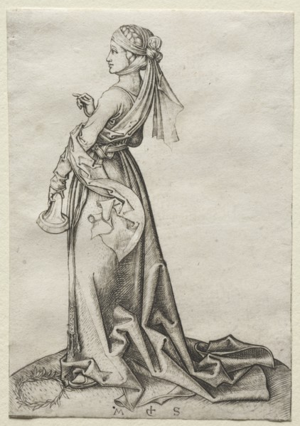 The First of the Foolish Virgins. Martin Schongauer (German, c.1450-1491). Engraving