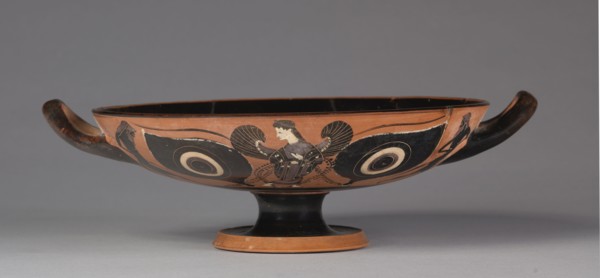 Black Figured Eye Kylix, 500s. Greece, 6th Century BC. Black-figure terracotta; diameter: 21.3 cm