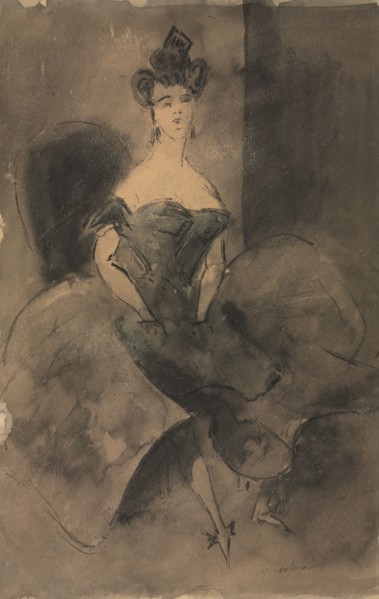 In Expectation, 1800s. Constantin Guys (French, 1805-1892). Pen and black ink and brush and black