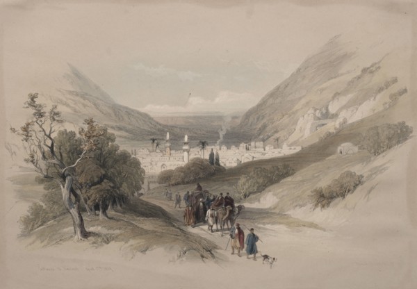 Entrance to Nablus, 1839. David Roberts (British, 1796-1864). Color lithograph