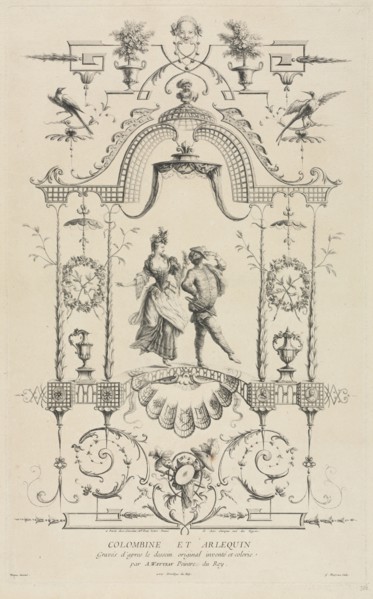Columbine and Harlequin. Jean Moyreau (French, 1690-1762), after Jean Antoine Watteau (French,
