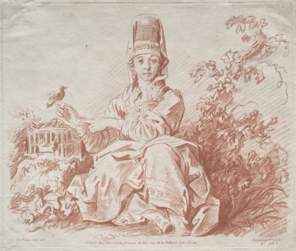 Young Girl Holding a Bird. Gilles Demarteau (French, 1722-1776), after Jean Baptiste Le Prince