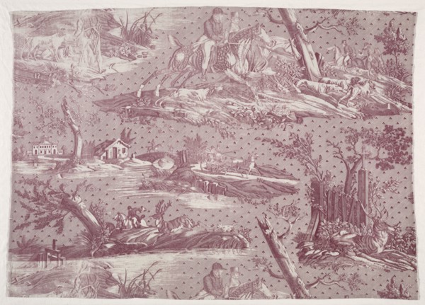Fragment of Copperplate Printed Cotton with Hunting Scene Design, c. 1815. Horace Vernet (French,