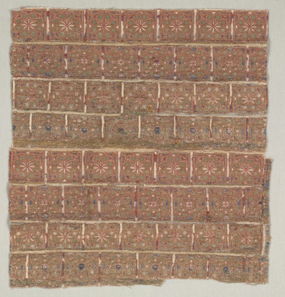 Vestment fragment with stars in staggered squares, 1200s. Spain, probably Almeria. Lampas with