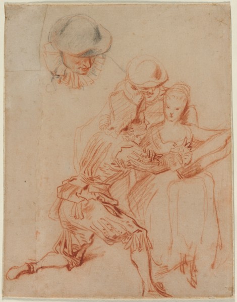Study for "The Romancer" (Le Conteur), c. 1716. Jean Antoine Watteau (French, 1684-1721). Red
