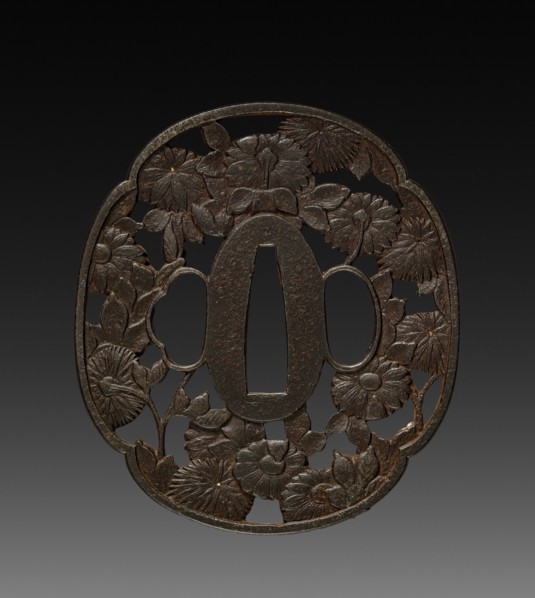 Sword Guard, 1800's. Japan, 19th century. Bronze?; overall: 8.3 x 7.5 cm (3 1/4 x 2 15/16 in.).