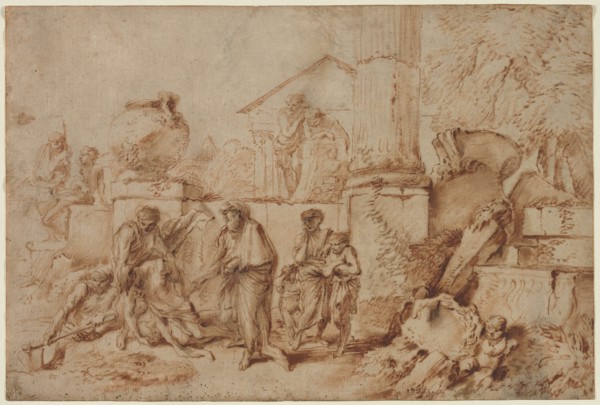 Tobit Burying the Dead, 1640s. Giovanni Benedetto Castiglione (Italian, 1609-1664). Oil and dark
