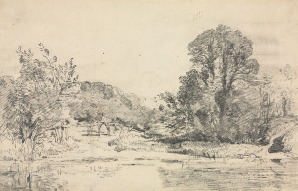 Landscape with Trees Surrounding a Pond. John Constable (British, 1776-1837). Graphite; sheet: 19.5