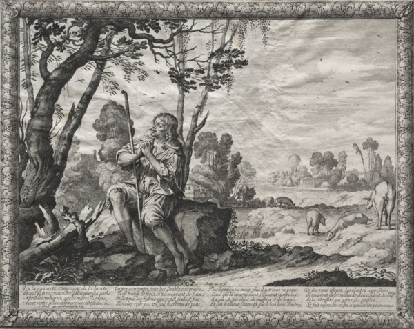 The Prodigal Son:  The Prodigal Tending the Pigs. Abraham Bosse (French, 1602-1676). Etching