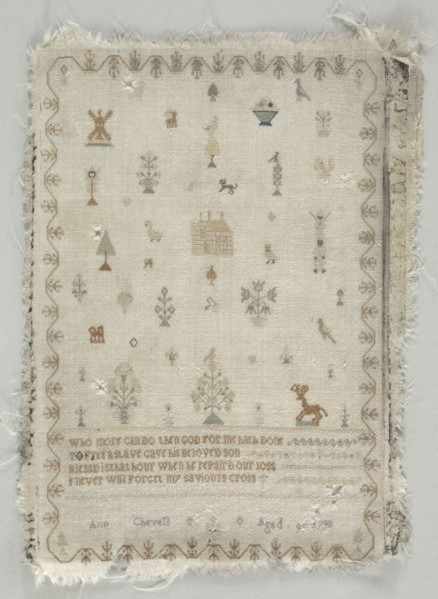 Sampler, 1798. England, 18th century. Silk embroidery on wool, cross stitch; overall: 45.7 x 33 cm