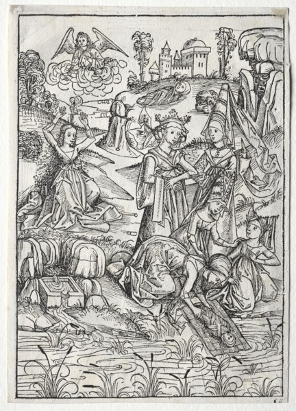 Der Schatzbehalter:  Moses Found by Pharaoh's Daughter (recto), 1491. Michael Wolgemut (German,