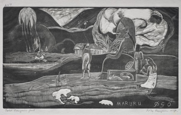 Tahitian Series:  Worship. Paul Gauguin (French, 1848-1903). Woodcut