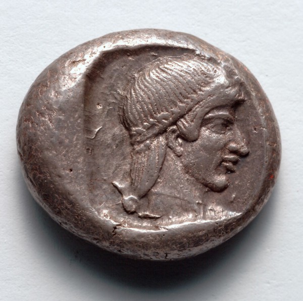 Drachm: Head of Onidian Aphrodite (reverse), 500-480 BC. Greece, Onidus, early 5th century BC.