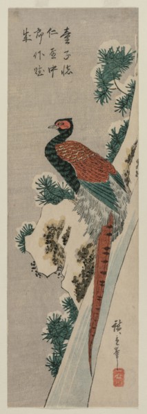 Copper Pheasant by Snowy Waterfall, late 1830s or early 1840s. Ando Hiroshige (Japanese, 1797-1858)