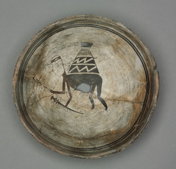 Bowl with Burden-Bearing Human, c. 1000-1150. Southwest, Mogollon, Mimbres, Pre-Contact Period,