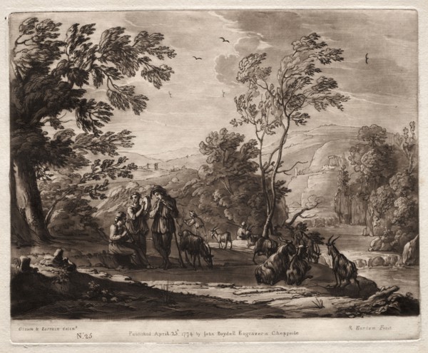 Liber Veritatis:  No. 25, A Mountainous and Wooded Landscape with Shepherds Playing and Goats