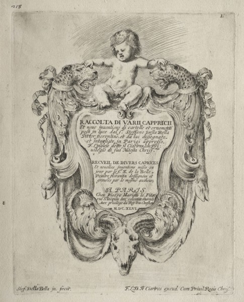 Collection of Various Caprices and New Designs of Cartouches and Ornaments:  No 1, Title Page.
