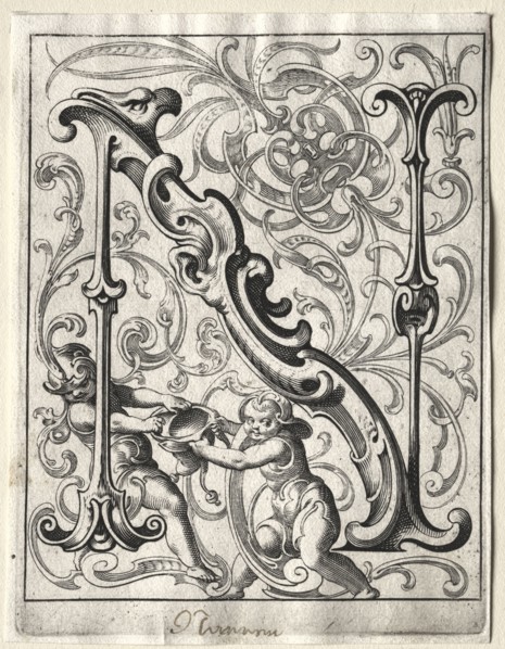 New ABC Booklet:  N, 1627. Lucas Kilian (German, 1579-1637). Engraving