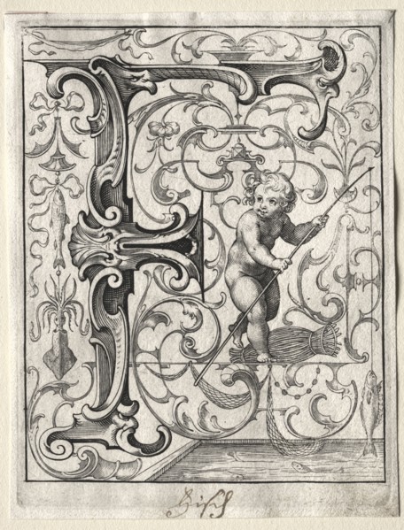 New ABC Booklet:  F, 1627. Lucas Kilian (German, 1579-1637). Engraving