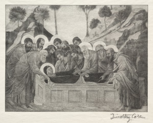 Old Italian Masters:  Burial of the Virgin, 1888-1892. Timothy Cole (American, 1852-1931). Wood
