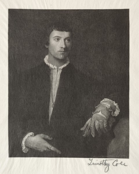 Old Italian Masters:  The Man with the Gloves, 1887. Timothy Cole (American, 1852-1931). Wood