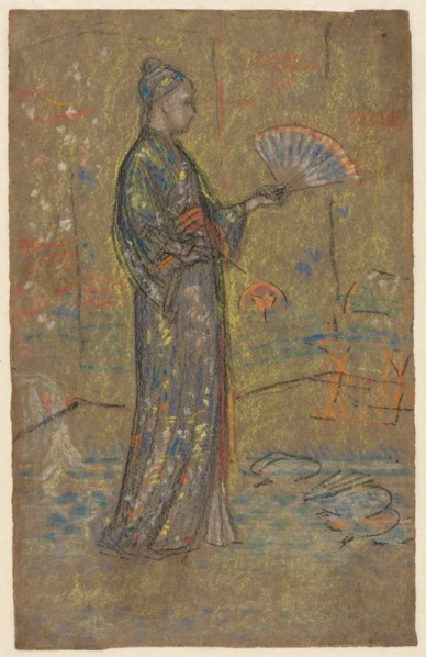 Japanese Woman Painting a Fan (recto); Standing Woman Holding Up Her Dress (verso), c. 1872. James