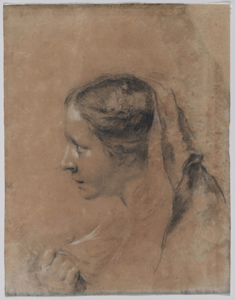 Head of a Woman in Profile with a Scarf. Giovanni Battista Piazzetta (Italian, 1682-1754). Black
