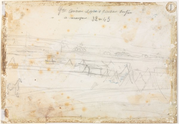 War Encampment Scene (verso), 19th century. Constantin Guys (French, 1805-1892). Graphite; sheet: