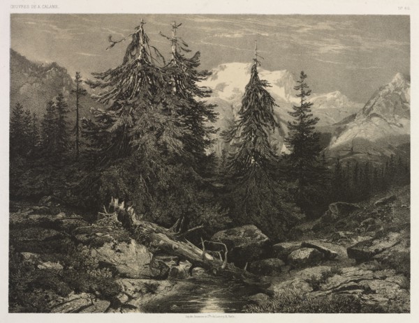 Alpine Stream. Alexandre Calame (Swiss, 1810-1864). Lithograph