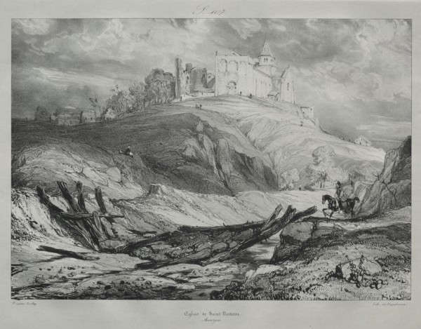 Église de St. Nectaire. Eugène Isabey (French, 1803-1886). Lithograph