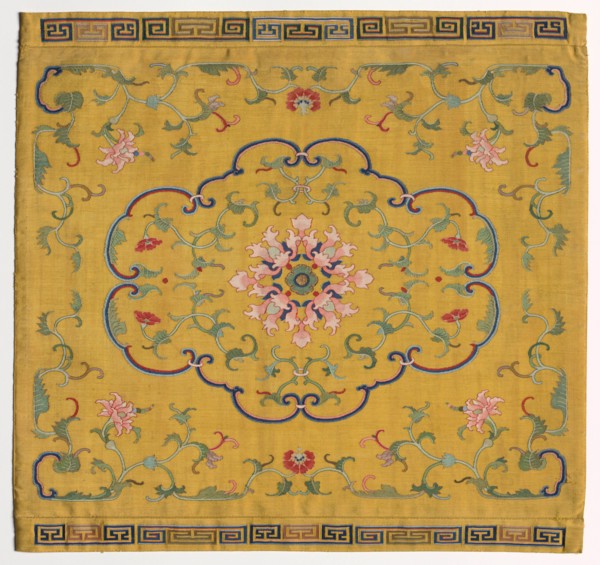 Cushion Cover, 1700s. China, 18th century. Silk, metallic thread; overall: 48.9 x 51.4 cm (19 1/4 x