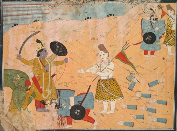 Shiva Intercedes for Vanasura: Scene from the Aniruddha Usha Section of Krishna Lila, c. 1840.