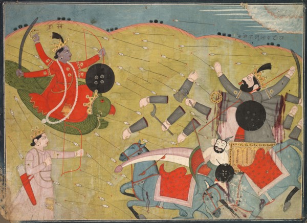 Krishna Vanquishing Vanasura: Scene from the Aniruddha Usha Section of Krishna Lila, c. 1840.
