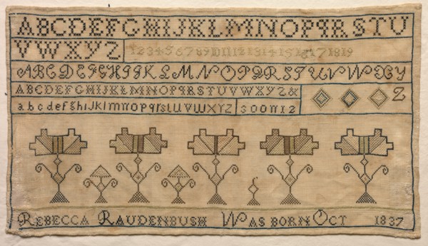 Sampler, 1837. America, 19th century. Embroidery; silk on linen; average: 24.2 x 44.8 cm (9 1/2 x