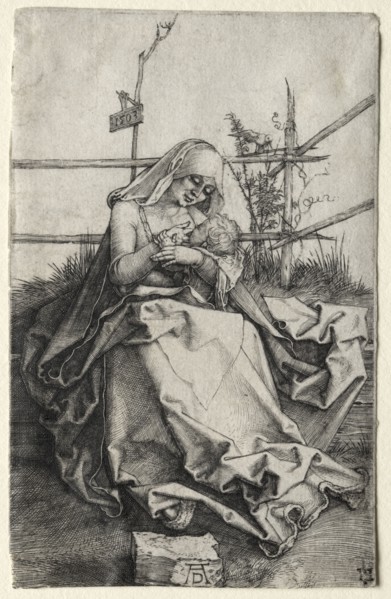 The Virgin and Child on a Grassy Bench, 1503. Albrecht Dürer (German, 1471-1528). Engraving