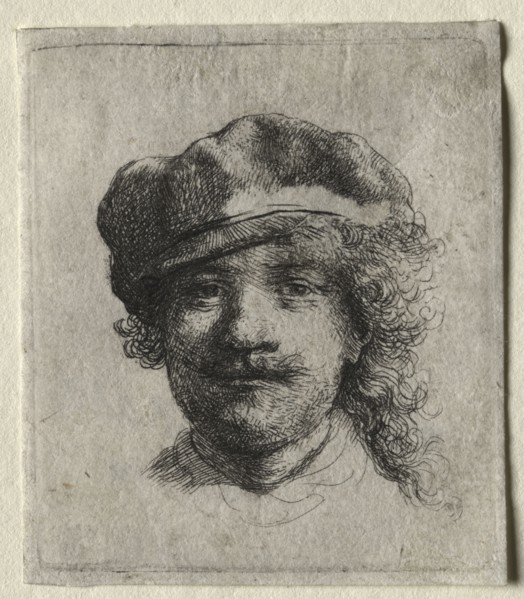 Self-Portrait Wearing a Soft Cap: Full Face, Head Only, c. 1634. Rembrandt van Rijn (Dutch,