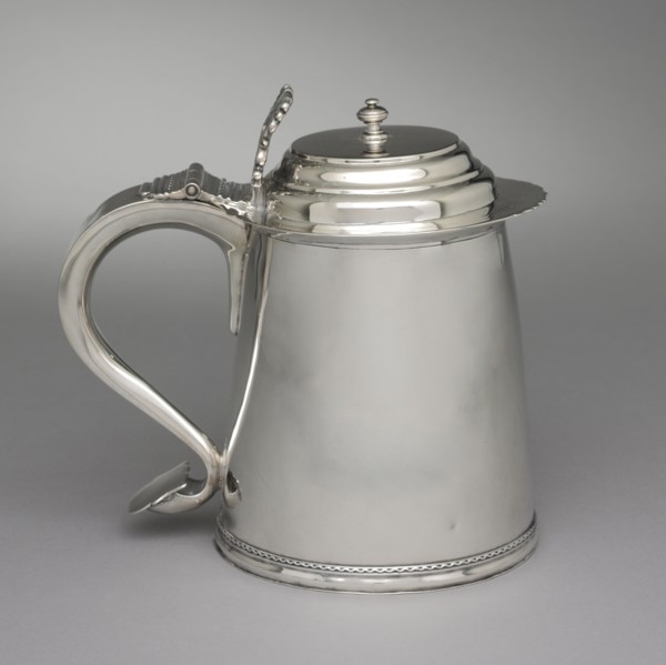 Tankard, c. 1710. Samuel Vernon (American, 1683-1737). Silver; with handle: 20.7 x 21.8 cm (8 1/8 x