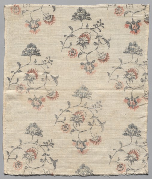 Textile Fragment of Painted Linen, c. 1800. America, Massachusetts, Ashfield, early 19th Century.