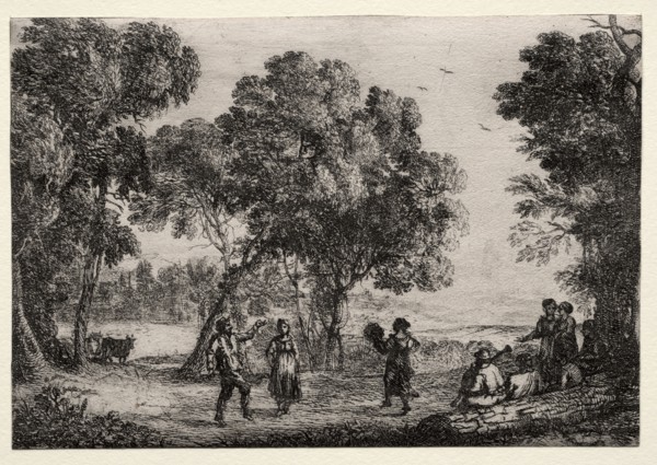 Landscape with a Country Dance (Small Plate), c. 1637. Claude Lorrain (French, 1604-1682). Etching