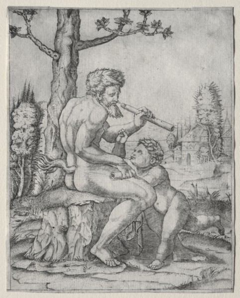 Faun and Child, c. 1509. Marcantonio Raimondi (Italian, 1470/82-1527/34). Engraving