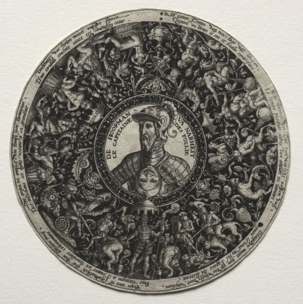 Design for a dish with medallions, c. 1558. Theodor de Bry (Flemish, 1528-1598). Engraving;