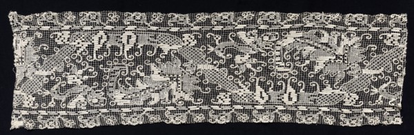 Band with Leaf Motifs, 17th century. Italy, Sardinia, 17th century. Needle lace, filet/lacis