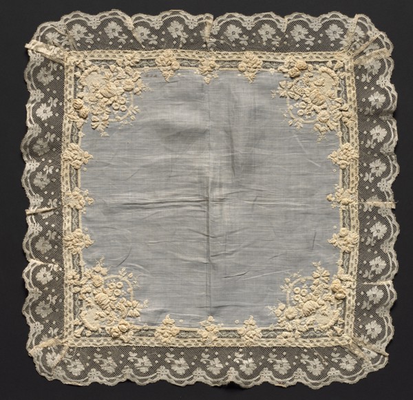 Embroidered Handkerchief, 1860. Switzerland, 19th century. Embroidery: linen; average: 47 x 47 cm