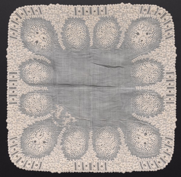 Handkerchief, early 1800s. France, early 19th century. Embroidery: linen; overall: 38.7 x 38.7 cm